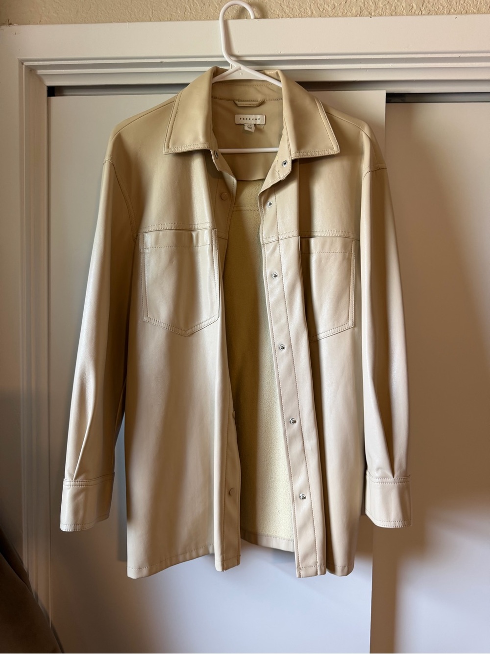 Topshop Cream Leather Shirt Jacket